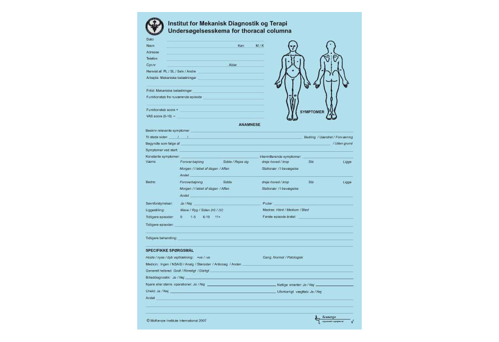 Thoracal Columna Undersøgelsesskema, Blå