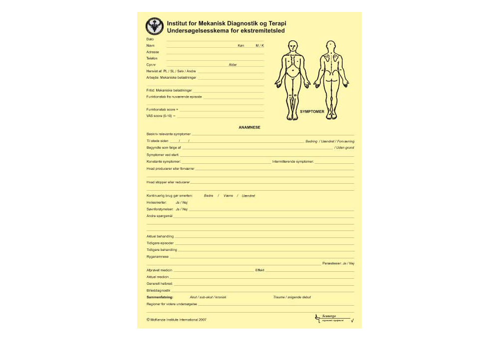 Ekstremitetsled Undersøgelsesskema, Gul